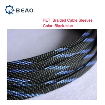 1-20M 3-50mm Kábel Rukávy Snakeskin Oka Drôt PET Rozšíriteľná Izolácia Opláštenie Pletená Potrubia Chrániť Nylon Tesný Čierna-modrá 9