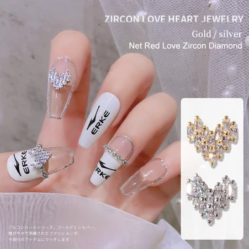 10 kusov 3D kovov Zirkón Nail art v tvare srdca šperky, Ozdoby na Nechty, Najvyššej kvality Crystal Manikúra Zirkón Diamond Charms 18