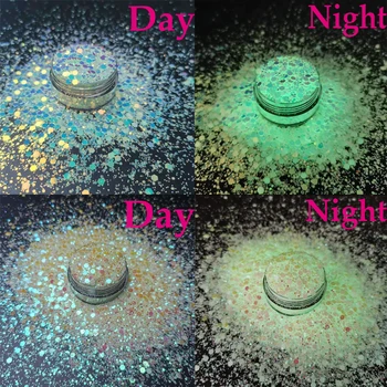 10g/pack Svetla na Nechty, Glitter Robustný Flitrami 3D Fluorescenčné na Nechty, Glitter Vločky Svietiť V Tme Hexagon Zmiešané-Veľkosť poľského Tipy 001 17