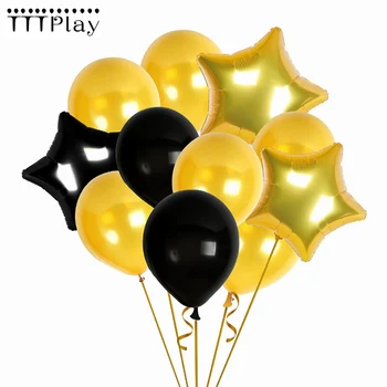 11pcs/veľa 12Inch Gold Black Pearl Latexové Balóny S 18-palcové Pentagram Fóliové Balóniky Svadobné Dekorácie Narodeninovej Party Dodávky