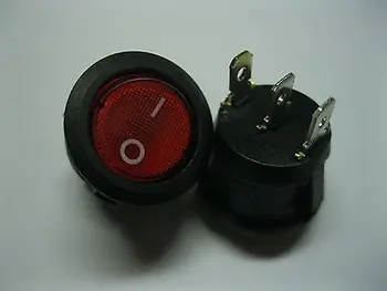 12 ks Kruhové Kolískový Spínač ON-OFF Červený uzáver s LED, 3 pin 6A 250V20mm 5