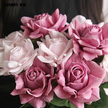 12pcs! 11 cm priemer veľké skutočný dotyk Cítil hydratačné ruže kvet svadobné dekoratívne dlhé stonky umelé rose latex, veľkoobchod 2