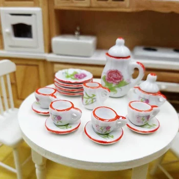 15Pcs/súbor 1:12 domček pre bábiky Miniatúrne Riad Porcelánu, Keramiky Šálku Čaju Doska 3