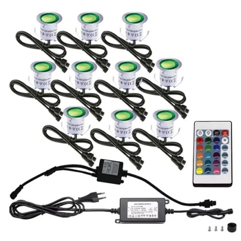16pcs/veľa 12V LED Palube Svetlo RGB Diaľkové Comtrol Podzemné Lampa Vodotesný IP67 Podlahy, Schodisko, Svetlá Záhrada Krajiny Osvetlenie