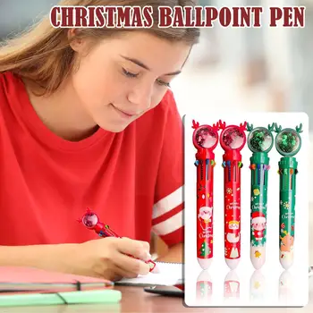 1PCS Cartoon Vianočné Guľôčkové Pero Študent 0,5 MM Stlačte Dar Písať Vianočné Bullet Pero Guľôčkové Desať-farebné Pero F6O1 11