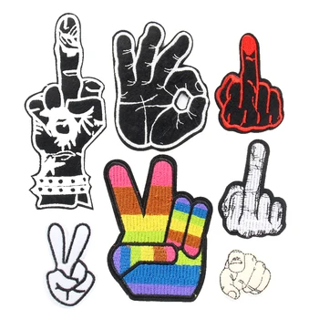 1PCS Punk Rock Hippie Škvrny prostredníkom Vyšívané Žehlička na Patche pre Oblečenie Bunda Textílie Nášivka Odznak Rainbow Pruhy