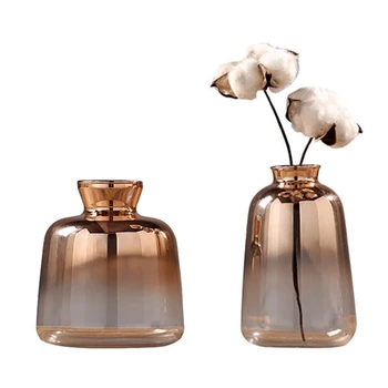 2 Pack Sklenené Vázy Nordic elektrolyticky pokrývajú Zlatá Váza Sklo, Vázy pre Domova Sušené kvety Fľaša Bar Dekorácie 15