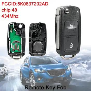 2 Tlačidlá 433MHz Keyless Smart Remote Auto príveskom, s ID48 Chip5K0837202AD Fit pre Volkswagen VW 1