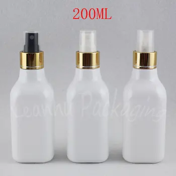 200 ML Bieleho Štvorca Plastové Fľaše So zlatým Sprejom Čerpadla , 200CC make-up Čiastkové plnenie do fliaš , Prázdne Kozmetické Kontajner ( 24 PC/Lot ) 15