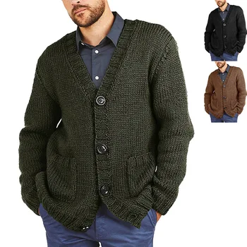 2021 Európskych a Amerických jeseň a v zime nový sveter sveter pánske jednofarebné tvaru dlhý rukáv pletený kabát 14