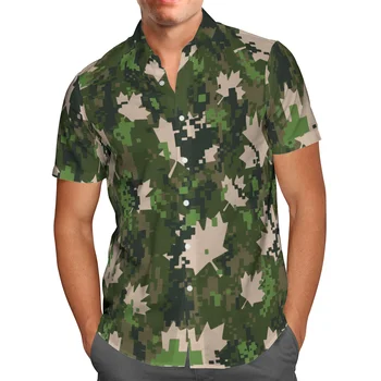 2021 Nové 3D Tlač Zelená Kamufláž Havaj Tričko Mužov Letné Krátke Rukávy Košele Mužov Košele Nadrozmerná Camisa Sociálne 5XL S132 5