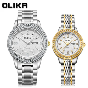 2021 nové hodinky pánske módne diamond-studded pár vodotesné hodinky z nerezovej ocele, quartz hodinky ženy 9