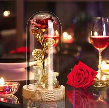 2022 LED Očarený Večný Rose 24K zlatou Fóliou Kvetinová Víla String Svetlá V Dome Na Vianoce, Valentína Darček Dreva Base 11