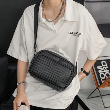2022 nový ručné tkaný jeden taška cez rameno malé námestie taška kórejská verzia mužov messenger taška Jediný Ramenný Messenger Taška 11