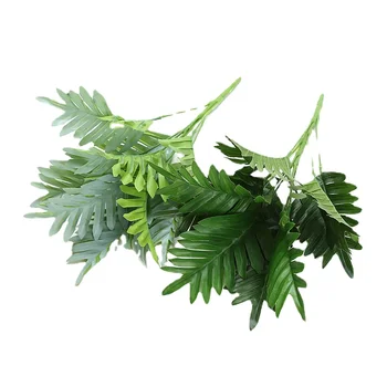 2ks Umelé Leaf Kytice Domáce Dekorácie Falošné Kvet, Zelené Rastliny Malé Črepníkové 9 Pobočiek Biela Železa Strom 13