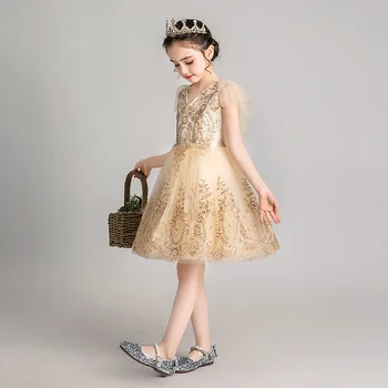 3-12 rokov lete deti baby dievča oblečenie party šaty pre dievčatá dievčatá narodeniny zlaté princezná šaty Čipky šumivé nášivka 15
