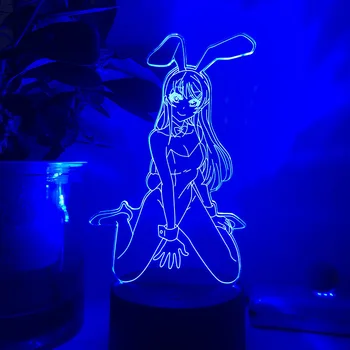 3D Anime Obrázok Sakurajima Mai Led Nočné Svetlo pre Spálňa Decor Osvetlenie Deti Darček Sakurajima Mai Bunny Dievča Led stolná Lampa 17