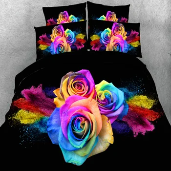 3D Farebné Ruže Luxusné Svadobné posteľná bielizeň Nastaviť Black Jeden Plný Kráľovná King Size Cumlík Kryt 3/4pc 500TC Dospelých/Dievča Obliečky 16