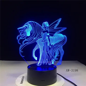 3D LED Nočné Svetlo pre Víla Krídla Jednorožec a Dievča s 7 Farieb Svetla, pre Domáce Dekorácie Kôň Lampa 3D-3198 16