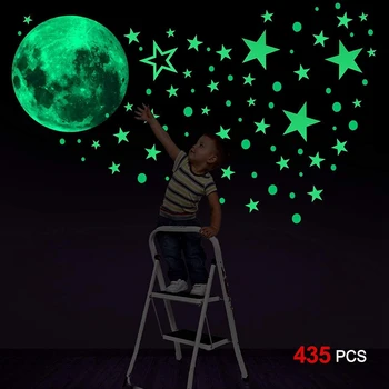 435Pcs 1 Sada 30 cm, Mesiac,Hviezdy,Bodky,Svietiace Steny Odtlačkový Deti Spálňa Strop Dekor Schody Fluorescenčné Nástenné Samolepky 9