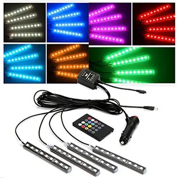 4pcs Auto RGB LED Pásy Svetla LED Pás Svetla 16 Farieb Auto Styling Dekoratívne Atmosféra, Žiarovky Auto S Diaľkovým Svetlom 18