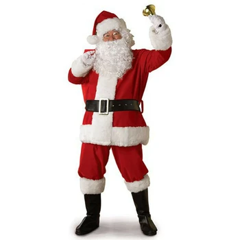 5 ks S-3XL Dospelých Vianoce, Santa Claus Kostým Pre Mužov a Ženy Santa Claus Úlohu Cosplay Maškarný Oblek S Parochňu Fúzy Oblečenie Nové 12
