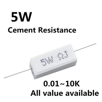 50pcs 5W 0.01 0.05 0.1 0.15 0.2 0.22 0.25 ohm 0.01 R 0.05 R 0.1 R 0.15 R 0.2 R 0.22 R 0.25 R Keramické Cementu Silu Odporu Rezistora 5% 2
