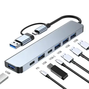 7 v 1 USB C Rozbočovač USB 3.0 Typ C Splitter Viacportová Dock Adaptér USB Expander pre MacBook iPad Xiao Telefón, Tabliet 10