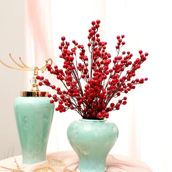 73cm Dlhé Umelé Berry Pobočiek Hodváb Červená Holly Ovocné Peny Kvety Zlaté Lístie Na Čínsky Nový Rok v Zime Domov Dekor Tabuľka 6