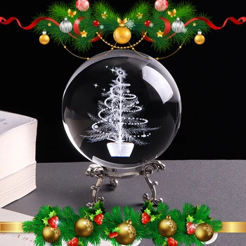 80 mm Crystal Ball 3D Laserom Vygravírované Miniatúrne Vianočný Stromček Sklenené Gule Vianočné Dekorácie pre Domov Nový Rok Darčeky 13