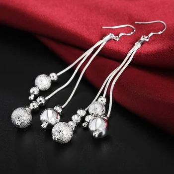 925 Sterling Silver Tri-Line Multi-Perličkové Náušnice, Módne Žena Matné Korálky Náušnice Šperky