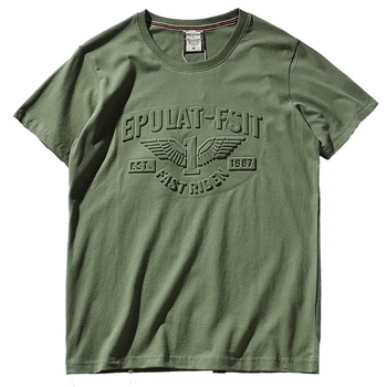 Americký bežné retro 3D písmená tlačené, razené krátky rukáv t-shirt pánske mladosti všestranný bavlna matné polovičný rukáv T-shirt 8