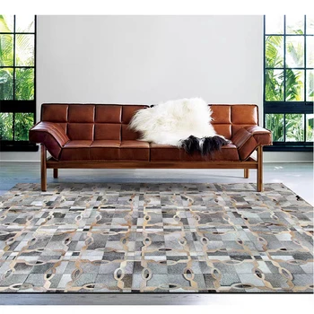 Americký štýl šedá geometrické cowhide kože, kožušiny patchwork koberec , prírodné kožušiny koberec pre obývacia izba dekorácie villa koberec 17