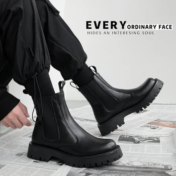 Anglicko štýl pánske luxusné módne chelsea boots black trend originálne kožené topánky kovboj členok boot vysoký vrchol platformu botas muž 10