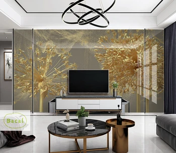 Bacal Vlastnú tapetu domova nástenná maľba Európskej luxusné abstraktné zlato púpava obývacia izba steny 3d tapeta abstraktných de porovnanie
