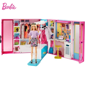 Barbie Sen Skriňa Blond Barbie Bábika 25+ Ks Hračka Skriňa Rozširuje 2+ ft Široký Funkcie 10+ Skladovacie Priestory Zrkadlo Plnej šírky 10
