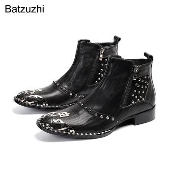 Batzuzhi Luxusné, Ručne vyrábané Mužov Topánky Topánky Čierne Originálne Kožené Krátke Topánky s Nity Zip Kovové Hlavu v Pohode Botas Hombre, EU38-46 8