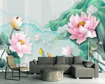 beibehang Domáce dekorácie, tapety vlastné nástenné 3D stereo úľavu lotus čerstvé akvarel lotus list, TV joj, 3d tapety 5