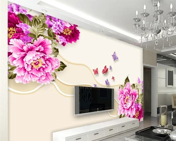 Beibehang Vlastnú tapetu moderný minimalistický pivónia motýľ gauč, TV joj, steny domáce dekorácie obývacia izba 3d tapety 10