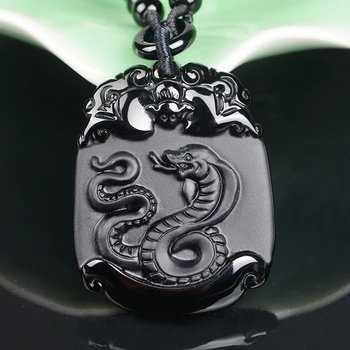Belwide dvanásť zverokruhu had Wujin prírodné Obsidian Prívesok Náhrdelník Šperky a smart snake 14