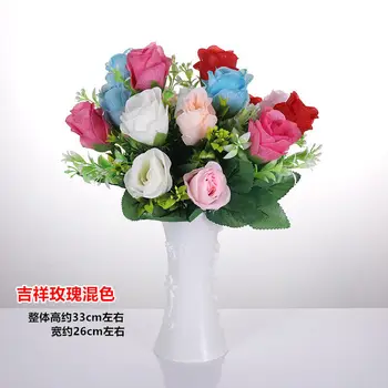 Biela váza s rose simulácia kvet, spálne, obývacia izba stolové dekorácie, svadobné dekorácie plastové kvety remeslá