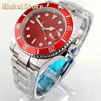 Bliger mužov najluxusnejších sterilné mechanické hodinky strieborné prípade zafírové sklo červené dial svetelný dátum okno automatické pánske hodinky