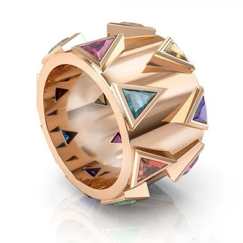 Bohemia Tvorivé Trojuholník Multicolor Zirkón Zásnubný Prsteň AAA Rakúsko Crystal Svadobný Sľub, Snubné Prstene, Šperky pre Ženy 3