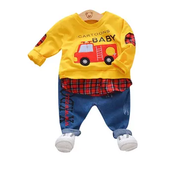 Boutique Deti Oblečenie Nový kórejský Štýl-štýl Male Dieťa Jeseň Dva-Dielna Sada Cartoon Dlhým rukávom Chlapci Oblečenie