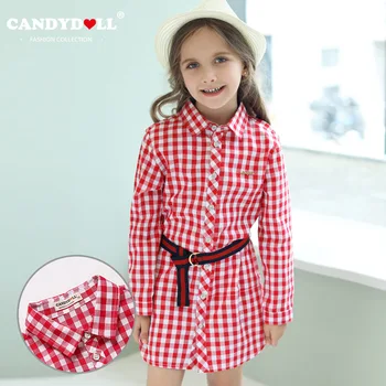 CANDYDOLL nové jeseň detské šaty bežné koberčeky dlhý štýl, detské tričko bavlna, dlhý rukáv girl šaty 7