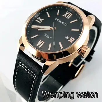 Corgeut 41mm 2020 nové pánske voľnočasové top hodinky rose gold case black dial dátum seagull pohybu automatické pánske hodinky 6