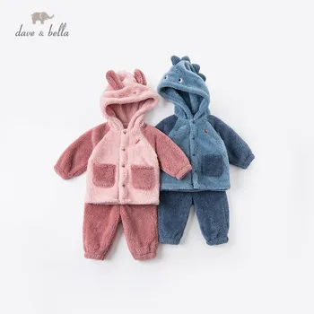DBW15471 dave bella zimné detské unisex móda cartoon kapucňou pyžamo novorodenca bielizeň bežné sleepwear 2 ks oblek