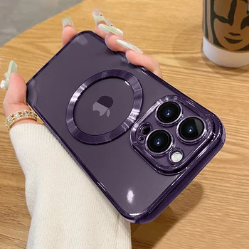 Deep Purple Módne Jasné, Magnetické Telefón puzdro Pre iPhone 14 Pro Rám Pokovovanie Magsafe Prípade Bezdrôtového Nabíjania Kryt 8