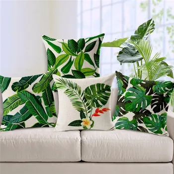 Dekoratívne vankúše hádzať puzdro zelené lístie tropických rastlín bavlnená posteľná bielizeň domov capa de almofadas 45x45 13