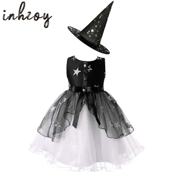 Deti, Dievčatá, Čarodejnice Tutu Šaty Lesklé Sequin Halloween Princezná Víla Tylu Tanec Nosenie s Čarodejnice Klobúk